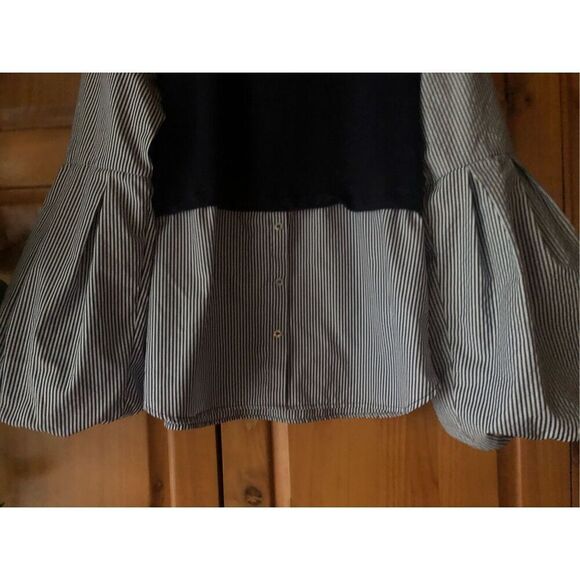 Halogen  Blouse Long Bell Sleeves  Navy Blue Striped Size S - Picture 5 of 13